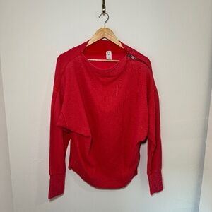 We The Free Red Ribbed Asymmetrical Zip Sweater